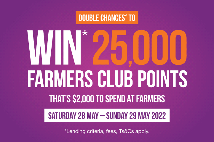 Are you feeling lucky? Double^ your chance to win* 25,000 Farmers Club Card Points!
